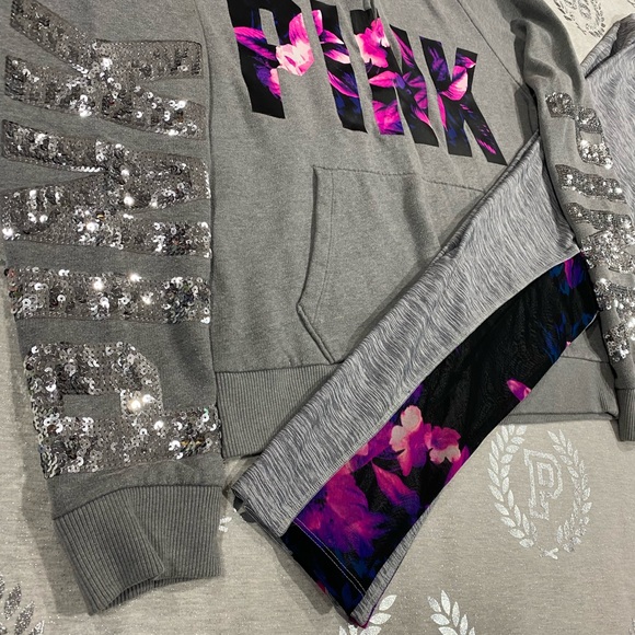 🚫SOLD🚫 VS PINK FLORAL BLING SET W/ 🆓 NWT HOODIE LARGE - Picture 6 of 9